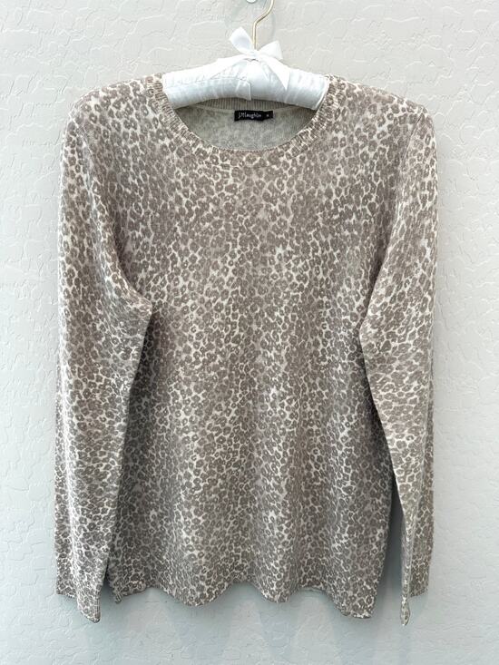J. McLaughlin Sweaters - J. McLaughlin 100% Cashmere Leopard Print Crewneck Sweater Medium Quiet Luxury